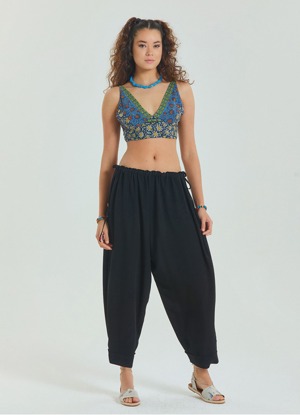 Rope Detailed Adjustable Waist Black Women's Viscose Trousers 4581
